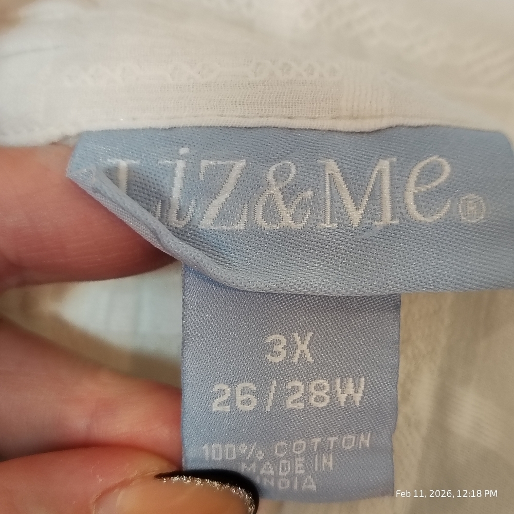 LIZ & ME WOMENS 3X  26/28W Button Up Top White Lightweight Resort 100% COTTON - Picture 4 of 6